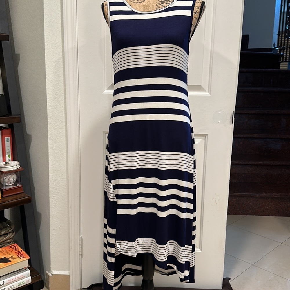 Off White/ Navy stripe tank midi dress - Picture 7 of 7